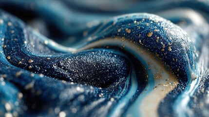 Abstract close-up of swirling blue and white surface with sparkling particles.
