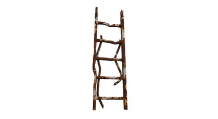 Metal ladder, heavily rusted with white paint peeling off, cutout, PNG isolated on transparent background
