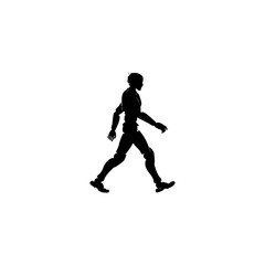 A silhouette of a humanoid figure walking with a white background in a simple and clean illustration