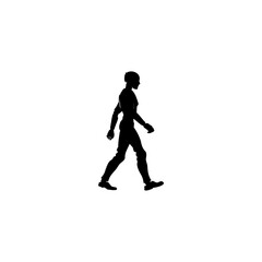 A silhouette of a humanoid figure walking with a helmet on a white background in a simple illustration
