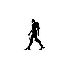 Silhouette of a futuristic robot walking on a white background with a smooth and clean presentation style