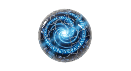 Orb, cracked with glowing blue runes and swirling energy vortex, cutout, PNG isolated on transparent background