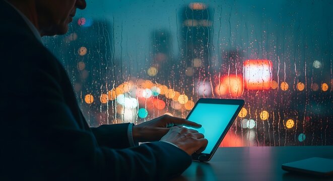 Black Friday Neon City Reflection and Senior Professional Woman