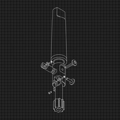 Mechanical engineering drawings. Tap tools, borer. Technical Design. Cover. Blueprint. Step Cutting Tool with Countersinking Function. Technical 3D Vector Illustration