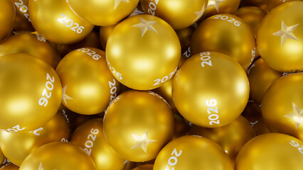 Christmas background with star and 2026 text on the yellow ball