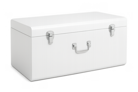 White storage box with latches and handle on transparent background, carrying case for tools or luggage - Powered by Adobe