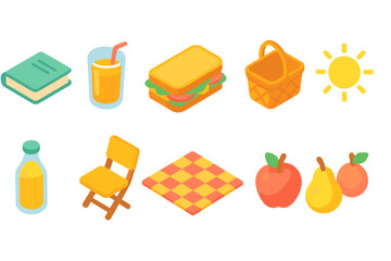 Picnic, food, beverage 3d icon set. Outdoor, summer, holiday icon 3d collection
