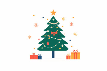 Fototapeta premium Simple flat vector of Christmas tree with gifts and clean background