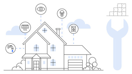 Smart home concept. Smart home devices enabling automation and connectivity. Smart home technology enhances convenience, security, and energy efficiency. For IoT, home automation, energy management
