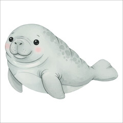 Manatee Watercolor Vector Isolated on White Background

