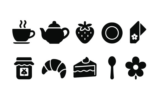 Kitchen and dining silhouette icon set. Cooking, food, utensil outline collection.