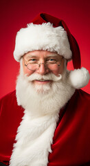 Naklejka premium Friendly Santa Claus Smiling on Red Background