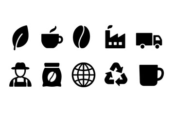 Coffee and recycling silhouette icon set. Eco-friendly, beverage transport icons collection