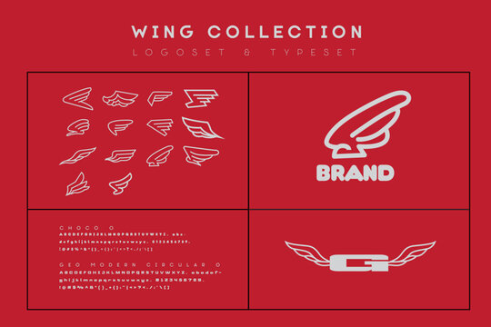Vector illustration of a cute racing wing and vector alphabet for branding identity.
