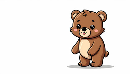 Fototapeta premium A cartoon illustration of a cute brown bear standing upright, with a light beige belly and rosy cheeks, against a white background.
