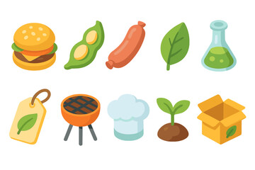Eco-friendly food 3d icon set with sustainability and healthy elements