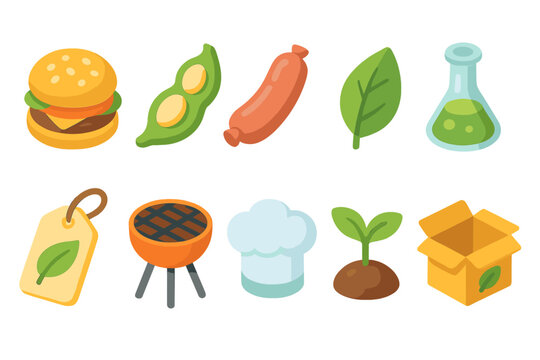 Eco-friendly food 3d icon set with sustainability and healthy elements