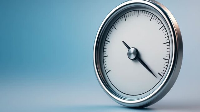 Modern minimalist pressure gauge on calm blue background this abstract instrument with metal dial and needle provides precise speed measurement and acts as performance indicator