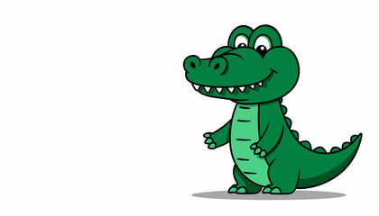 Fototapeta premium Cartoon illustration of a smiling green alligator standing upright with a friendly expression.