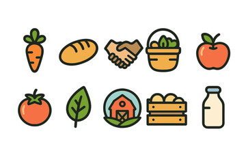 Farm fresh produce icon set. Agriculture, organic farming icons outline collection