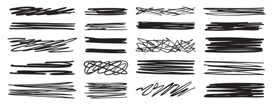 Hand drawn underline set. Doodle text marker strokes. Abstract line dividers for typography design
