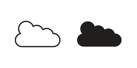 Cloud icon with thin line and flat web symbol on white background