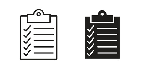 Clipboard icon with thin line and flat web symbol on white background