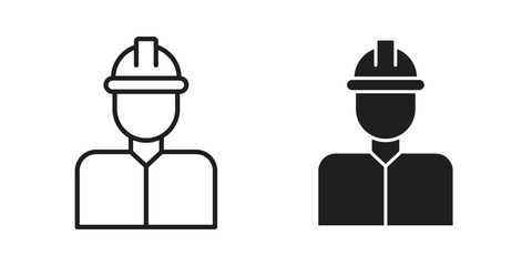 Construction worker icon with thin line and flat web symbol on white background