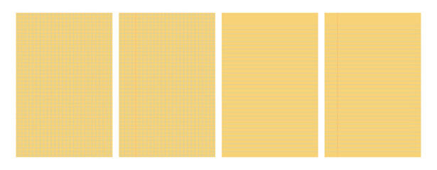 Set of yellow legal pad pages with lined or grid designs