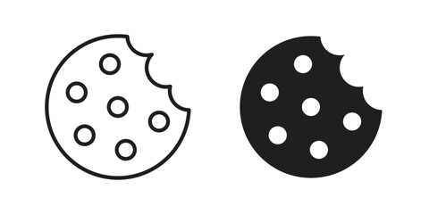 Cookie icon with thin line and flat web symbol on white background