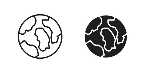 Earth icon with thin line and flat web symbol on white background