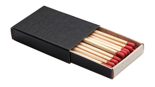 Open Matchbox with Red-Tipped Wooden Matches on White Background for Fire Starting and Household Use Transparent PNG