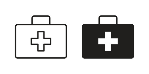 First aid kit icon with thin line and flat web symbol on white background