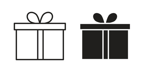 Gift box icon with thin line and flat web symbol on white background