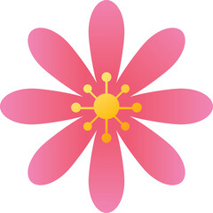 Pink Gradient Flower With Yellow Center On Transparent Background