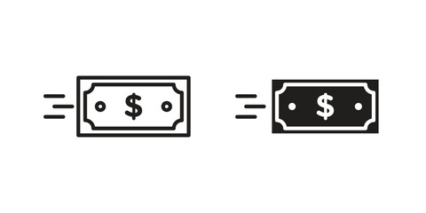 Money transfer icon with thin line and flat web symbol on white background