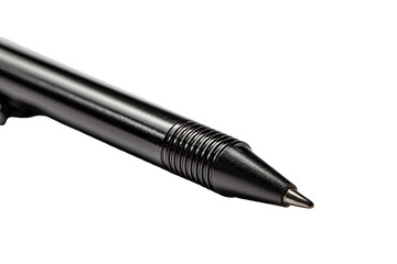 Close-up of a black pen's tip and barrel