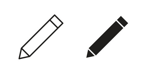 Pencil icon with thin line and flat web symbol on white background
