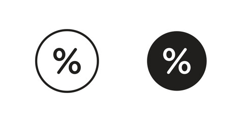 Percentage icon with thin line and flat web symbol on white background