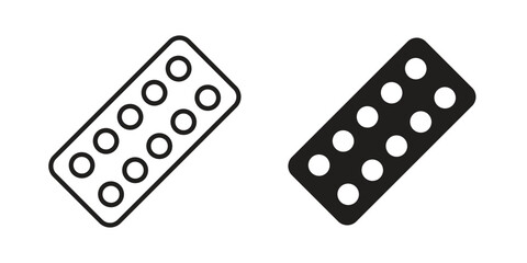 Pill blisters. collection. Silhouette flat icon design element.icon with thin line and flat web symbol on white background