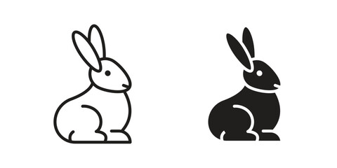 Rabbit icon with thin line and flat web symbol on white background