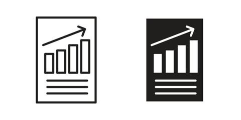 Report icon with thin line and flat web symbol on white background