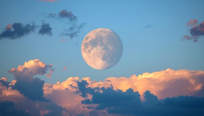 薄雲に包まれた朧月が浮かぶ静かな夜空情景