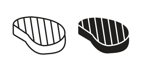 Steak icon with thin line and flat web symbol on white background