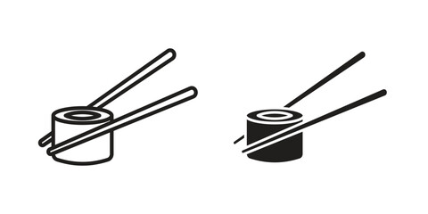 Sushi icon with thin line and flat web symbol on white background