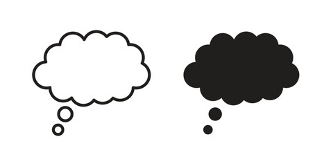 Think bubble icon with thin line and flat web symbol on white background