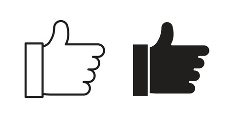 thumbs up icon with thin line and flat web symbol on white background
