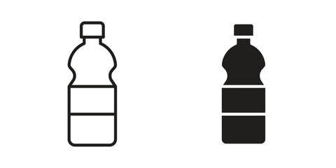 Water bottle icon with thin line and flat web symbol on white background