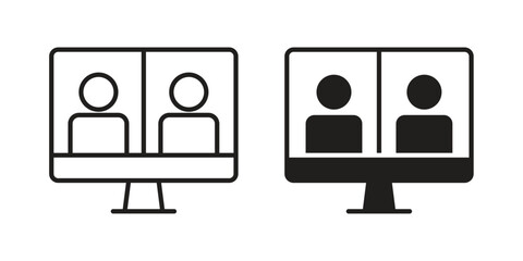 Webinar icon with thin line and flat web symbol on white background