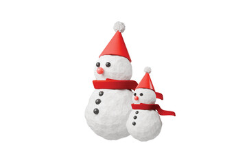 3d snowman family icon. christmas family concept. Minimal cartoon snowman santa mascot for christmas greeting card and holiday banner. isolated on white background. 3d render.
